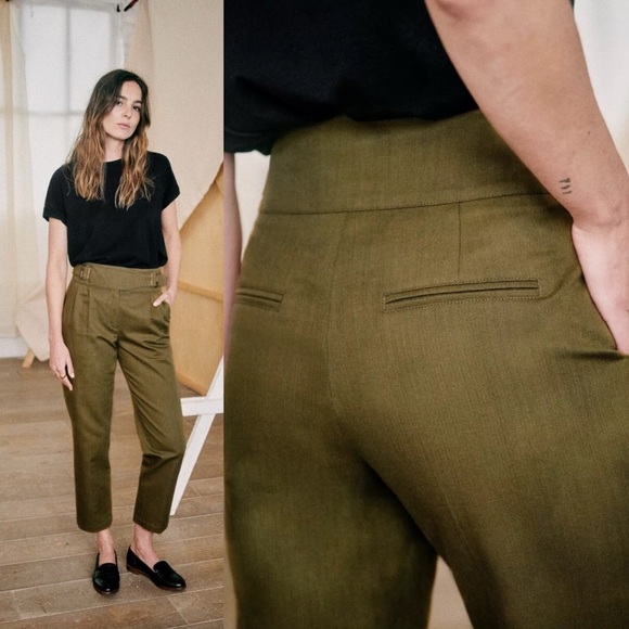 Sezane Pants - Sezane Francky Trousers Khaki Cotton Linen Size 38 US 6
